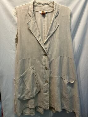 Lin Blanc Linen Sleeveless Dress Oatmeal Size 42 Or Large Lagenlook Art To Wear